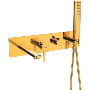 Baterie cada incastrata cu set de dus Laveo POLLA, auriu rose - Img 1