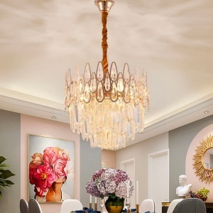 Candelabru Cristal ALHAMBRA Nobile 5x E14, Diametru 40cm, Auriu Lucios, Inaltime Reglabila - Img 1