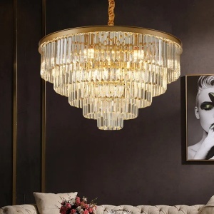Candelabru Cristal CHAMBORD Nobile 5xE14, Diametru 38cm, Auriu Mat, Inaltime Reglabila - Img 1