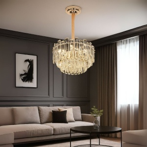 Candelabru Cristal FONTAINEBLEAU Eleganza, 9x E14, Diametru 45cm, Auriu, Inaltime Reglabila - Img 1