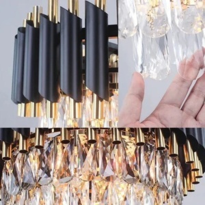 Candelabru Cristal VERSAILLES Supremo 12xE14, Diametru 80cm, Auriu Lucios si Negru, Inaltime Reglabila - Img 2