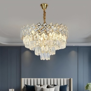 Candelabru Cristal WINDSOR Nobile 5xE14, Diametru 40cm, Auriu Lucios, Inaltime Reglabila - Img 1