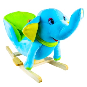 Elefant balansoar pentru bebelusi, lemn + plus, albastru, 60x34x45 cm - Img 1