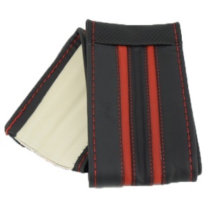 Husa volan din PIELE NATURALA CU DOUA DUNGI ROSII, pentru autoturisme, diametru 37 - 39 cm, cu ac si ata (se coase, aspect ORIGINAL) - Img 4