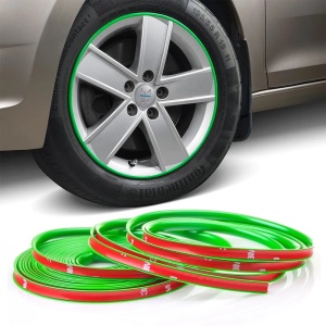 Inele de protectie si decor jante, adezive, din plastic flexibil - VERDE - Img 1