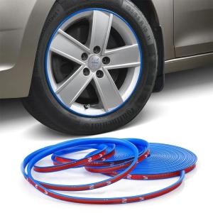 Inele de protectie si decor jante, adezive, din plastic flexibil - ALBASTRU - Img 1