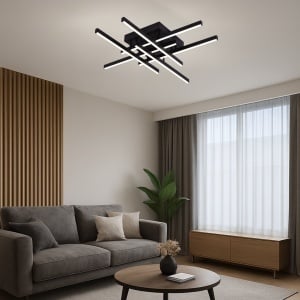 Lustra LED cu Telecomanda Aroldo, 63W, 6 Elemente, Liniara, lumina Rece/Calda/Neutra, Dimabila, Negru - Img 1