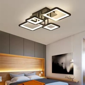Lustra LED cu telecomanda ELLA 85W, 4 Patrate, lumina Rece/Calda/Neutra, Dimabila, Negru - Img 1