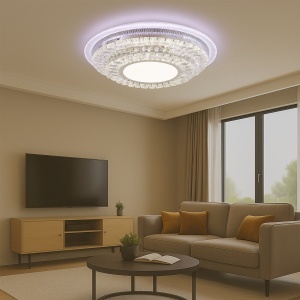 Lustra LED cu telecomanda MIRALUX RGB, 70W, lumina Albastra/Rece/Calda, Dimabila, Alb - Img 1