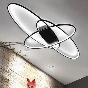 Lustra LED cu telecomanda ORBITA 140W, 3 Elemente, Ovala, lumina Rece/Calda/Neutra, Dimabila, Negru - Img 3