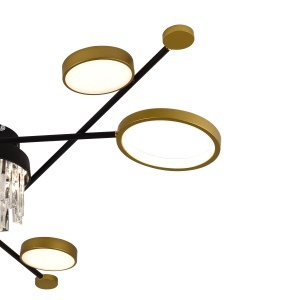 Lustra LED cu telecomanda si cristal GUIDA 38W, 6 Elemente, lumina Rece/Calda/Neutra, Dimabila, Negru Auriu - Img 2
