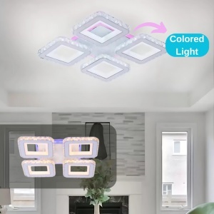Lustra LED cu telecomanda si cristal LEILA RGB 79W, 4 Patrate, lumina Rece/Calda/Neutra, Dimabila, Alb Crom Lucios - Img 3
