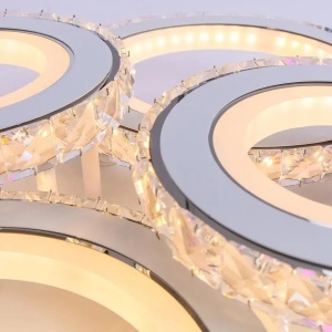 Lustra LED cu telecomanda si cristal NOVA ROTONDA RGB 86W, 4 Cercuri, lumina Rece/Calda/Neutra, Dimabila, Alb - Img 2