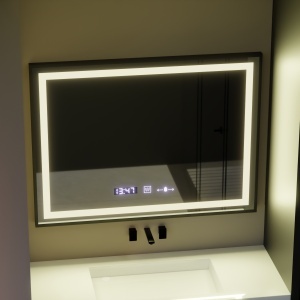 Oglinda LED Rectangulara, 80x60cm, Verite Majeste Noir Motion Glow Marcello, Sistem Dezaburire, Ceas & Termometru, Dimabila - Img 3