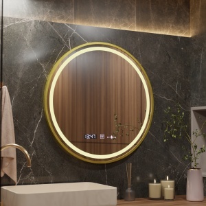 Oglinda LED Rotunda, 60cm, Celeste Royale Gold MotionGlow Marcello, Sistem Dezaburire, Ceas & Termometru, Dimabila - Img 3