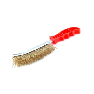 Perie de sarma cu peri sertizati, placati cu alama si maner din platic, lungime totala 25,5 cm - Img 2