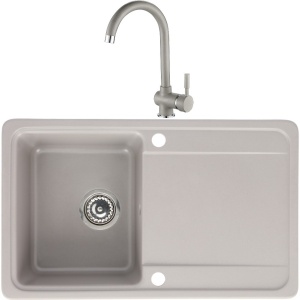 Set chiuveta bucatarie CasaBlanca Sara granit cu 1 cuva + baterie GREY4H, gri - Img 1