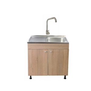 Set Masca Chiuveta Sonoma 80 cm X 50 cm X 80 cm, chiuveta inox cuva dreapta, baterie inox patrat si sifon scurgere - Img 1