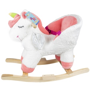 Balansoar pentru bebelusi, Unicorn, lemn + plus, roz+alb, 52 cm - Img 2