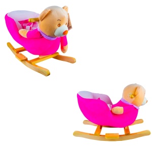 Balansoar pentru bebelusi, Ursulet, lemn + plus, roz, 60x34x45 cm - Img 2