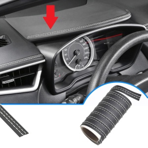 Banda decorativa pentru interiorul vehiculului, lungime 2m, din piele ecologica, culoare Neagra + cusatura Alba - Img 1