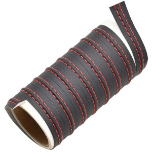 Banda decorativa pentru interiorul vehiculului, lungime 2m, din piele ecologica, culoare Neagra + cusatura Rosie - Img 8