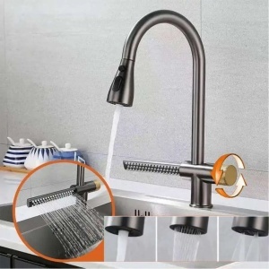 Baterie Bucatarie cu Dus Extractibil Inox Negru Cu Functie Cascada YB1500H - Img 2