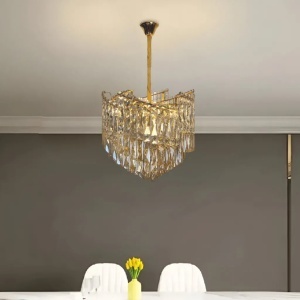 Candelabru Cristal TOPKAPI Nobile 6xE14, Diametru 40cm, Auriu Lucios, Inaltime Reglabila - Img 3