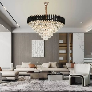 Candelabru Cristal VERSAILLES Supremo 12xE14, Diametru 80cm, Auriu Lucios si Negru, Inaltime Reglabila - Img 1