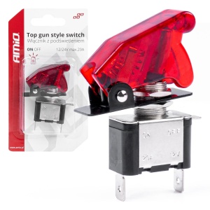 Comutator iluminat (intrerupator) cu protectie, destinatie auto, moto, ATV, SSV, Off-Road, model "TOP GUN", tensiune 12V - 24V, culoare Rosie - Img 1