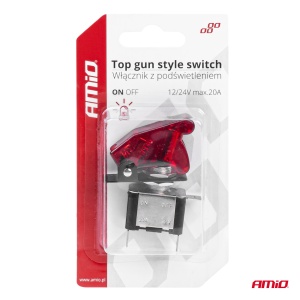 Comutator iluminat (intrerupator) cu protectie, destinatie auto, moto, ATV, SSV, Off-Road, model "TOP GUN", tensiune 12V - 24V, culoare Rosie - Img 5