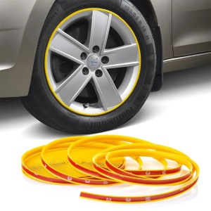 Inele de protectie si decor jante, adezive, din plastic flexibil - GALBEN - Img 1