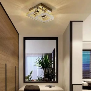 Lustra LED cu cristal JEREMIAH 34W, 2 Patrate, lumina Rece/Calda/Neutra, Dimabila, Crom Lucios - Img 1