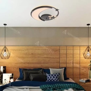 Lustra LED cu telecomanda ALYONA 44W, Luna si Stea, lumina Rece/Calda/Neutra, Dimabila, Negru - Img 2
