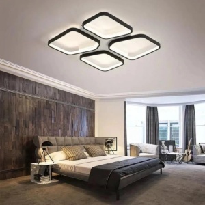 Lustra LED cu telecomanda DAIKI 79W, 4 Patrate, lumina Rece/Calda/Neutra, Dimabila, Negru - Img 1