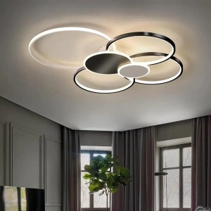 Lustra LED cu telecomanda KILLIAN 74W, 6 Cercuri, lumina Rece/Calda/Neutra, Dimabila, Negru Alb - Img 1