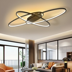 Lustra LED cu telecomanda ORBITA 140W, 3 Elemente, Ovala, lumina Rece/Calda/Neutra, Dimabila, Negru - Img 1