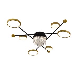 Lustra LED cu telecomanda si cristal GUIDA 38W, 6 Elemente, lumina Rece/Calda/Neutra, Dimabila, Negru Auriu - Img 3