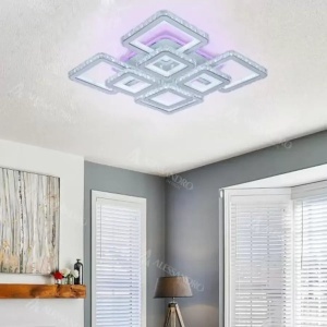 Lustra LED cu telecomanda si cristal LEILA 237W, 8 Patrate, lumina Rece/Calda/Neutra, Dimabila, Alb Crom Lucios - Img 3