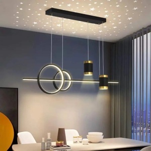 Lustra LED suspendata cu telecomanda PAULINA 74W, lumina Rece/Calda/Neutra, Dimabila, Negru, Inaltime Reglabila - Img 1