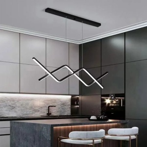 Lustra LED suspendata cu telecomanda ZIGZAG 48W, lumina Rece/Calda/Neutra, Dimabila, Negru, Inaltime Reglabila - Img 1