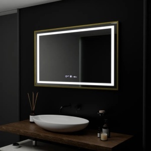 Oglinda LED Rectangulara, 100x80cm, Verite Royale Gold Motion Glow Marcello, Sistem Dezaburire, Ceas & Termometru, Dimabila - Img 1