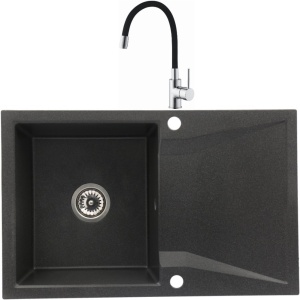 Set chiuveta bucatarie CasaBlanca Nera granit cu 1 cuva + baterie BFX4A-N, negru - Img 1