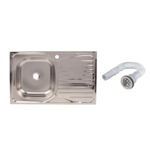 Set chiuveta masca ,inox,cuva stanga, 80x50 cm, baterie lebada flexibila cu sifon de scurgere - Img 5