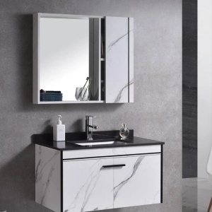Set Mobilier pentru Baie CORFU, 80x48cm, 2 Piese, Negru si Alb - Img 2