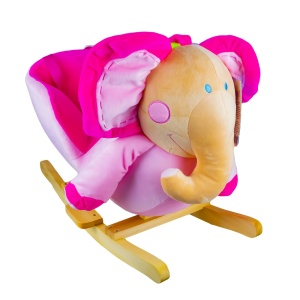 Balansoar pentru bebelusi, Elefant, lemn + plus, roz, 60x34x45 cm - Img 1