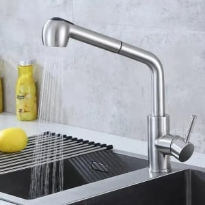 Baterie bucatarie cu dus extractibil Starke CF019, monocomanda, inox, cartus ceramic, satinat - Img 1