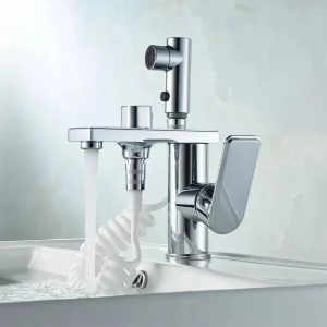 Baterie lavoar multifunctionala cu dus extractabil, finisaj crom lucios, design modern - Img 1