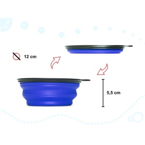 Bol de voiaj din silicon pentru animale de companie, pliabil, culoare albastra, diametru 12 cm - Img 3