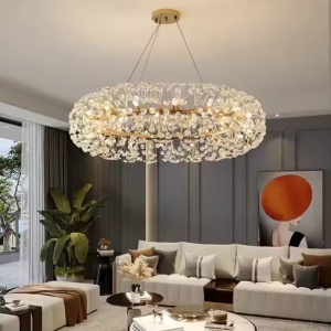 Candelabru Cristal SEGOVIA Magno 5x E14, Diametru 60cm, Auriu Lucios, Inaltime Reglabila - Img 1